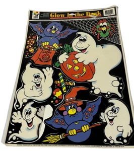 Vintage Color Clings Halloween Stickers Glow in the Dark Ghosts Bats Pumpkin - Picture 1 of 4