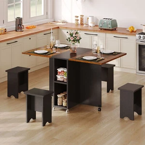 5-7 Piece Extendable Dining Table Set with Wheel for 4-6 People Folding Table - Picture 1 of 25