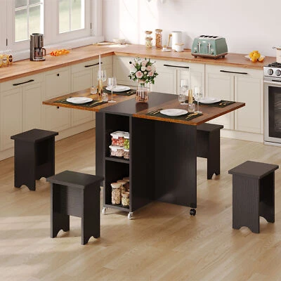 5-7 Piece Extendable Dining Table Set with Wheel for 4-6 People Folding Table - Image 1 of 4