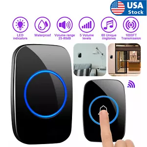 Wireless Doorbell Chime Waterproof Plugin Receiver Adjustable Volume 1000FT Kit - Picture 1 of 13