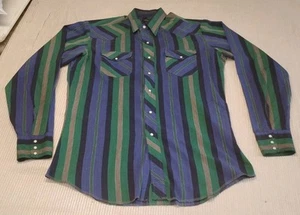 Camisa Wrangler De Colección Para Hombres Grande Alta LT Rayas Azules Perla Botón a Presión Occidental - Imagen 1 de 9