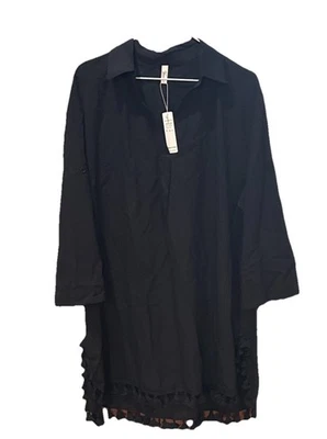 女式 XL 荷叶边透明黑色束腰泳装遮盖全新带标签 — 第 1/4 张图片