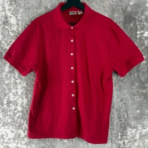 LL Bean Size L Minimalist Casual Button Top Red Short Sleeve Collar Cotton - Picture 1 of 7