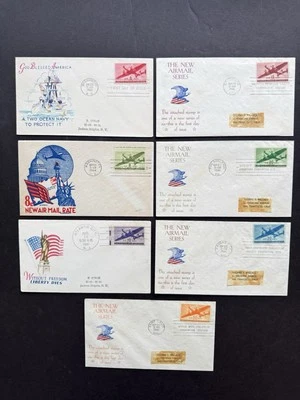 US 1941-45 FDC +US Airplane Set #C25-31 +7-Multi-Color Cachets +7 FDCs +Rare - Image 1 of 2