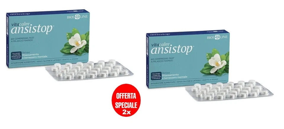 2X BIOSLINE VITACALM ANSISTOP 60+60 COMPRESSE FAST RILASSAMENTO BENESSERE MENTE