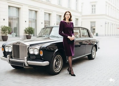 Vestido de noite vintage Yves Saint Laurent roxo veludo chique ajustado veludo - Imagem 1 de 4