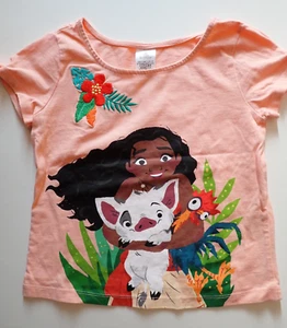 Girls Short Sleeve T Shirt Disney Size 11/12 Moana Peach Casual Bow Sleeves - Picture 1 of 16