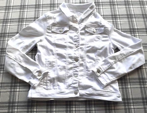 Skinny Fries Denim White Distressed Girl's Button Collared Long Sleeve Sz Large - Picture 1 of 9