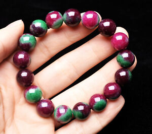 12.6mm Natural Ruby Zoisite Epidote More Red Gemstone Crystal Beads Bracelet