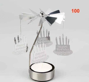 Spinning Tea Light Happy Birthday Rotary Carousel Candle Holder - Picture 1 of 4