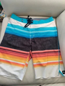 Rip Curl stretch Mens Board Shorts Sz 30 mirage Swim Trunks blue red Striped 20" - Picture 1 of 8