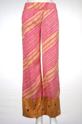 Pantalones informales elásticos a rayas rosas talla XS Elevenses para mujer Palazzo Foto 1 de 4