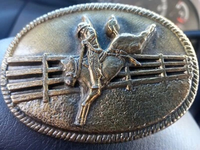  Saddle Bronc Rodeo Belt Buckle Chad Mfg 1981 No. 3011 Made in Colorado, USA - Image 1 of 2