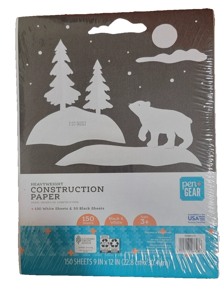 Nuevo papel de construcción pesado 150 hojas blancas/negras 9" x 12" Foto 1 de 1