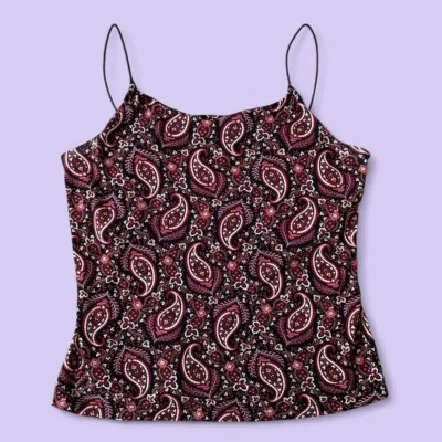 Camiseta sin mangas vintage B. Moss Y2K cachemir cami roja negra crema talla grande Foto 1 de 4