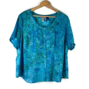 Maggie Barnes Catherines Womens Tunic Top Size 2XWP Blue Floral Button Up - Picture 1 of 9