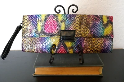 Colorful Reptile Embossed Pattern Wristlet Clutch Festival Evening Bag - Image 1 of 4