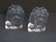 Vintage set of 2 clear glass/frosted Yorkie dogs paperweights/bookends, figurine