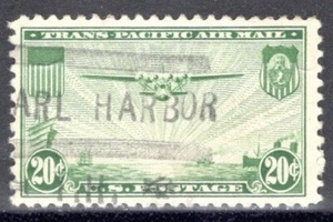 US Sc #C21 USED 1937 CHINA CLIPPER GREEN 20¢ PEARL HARBOR CANCEL - Picture 1 of 1