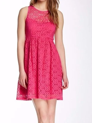 $298 NUEVO CON ETIQUETAS VESTIDO NANETTE LEPORE Talla 2 DELICADO CROCHET SIN MANGAS ROSA MAGENTA Foto 1 de 4