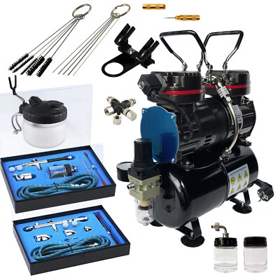 Airbrush Kompressor AD-296 Komplett-Set 2 Pistole BD-183K, BD-134K mit Zubehör - Bild 1 von 4