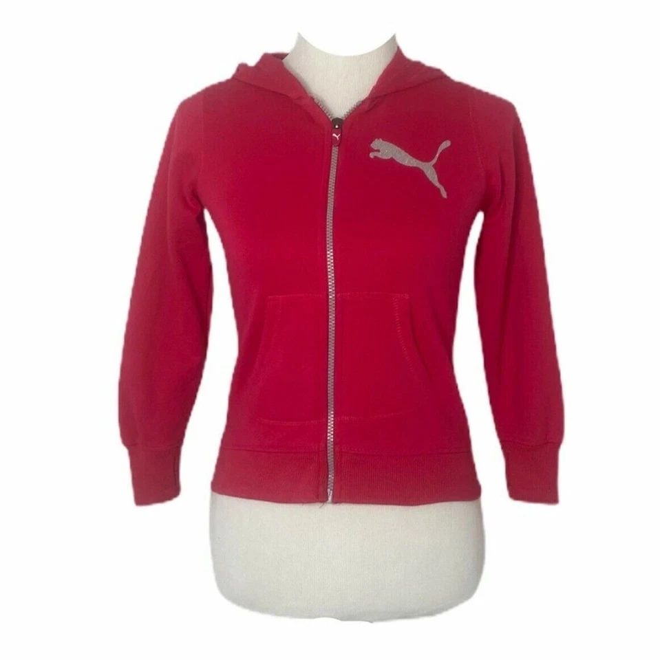 Girl’s Medium Hoodie Puma Pink and Silver Full Zip Long Sleeve Athletic - Image 1 of 4