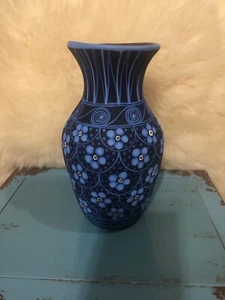 Handcrafted Teal Blue Clay Vase 9”Lx4”W At Rim 15” Around - Picture 1 of 6