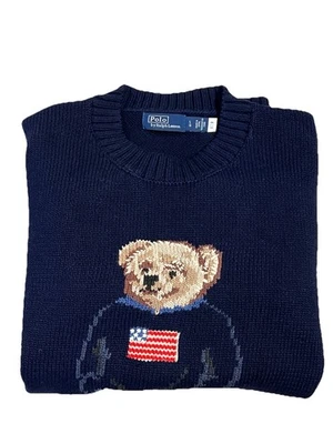 Polo Ralph Lauren Algodón Lino Polo Oso Bandera Suéter Mujer Talla Grande Azul Marino Foto 1 de 4