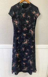 Lauren Ralph Lauren Maxi Dress Sz 6 Black Floral 100% Silk Romantic Cottagecore - Picture 1 of 10