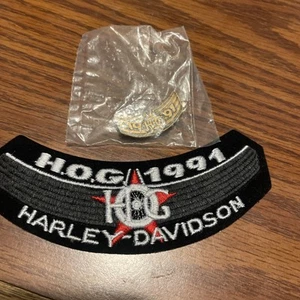Harley Davidson Owners Group HOG 1991 Annual Membership Rocker Patch and Pin - Picture 1 of 3