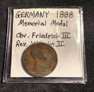 1888 Imperio Alemán Kaiser Federico III / Medalla Guillermo II Ficha de Bronce / C486 Foto 1 de 4