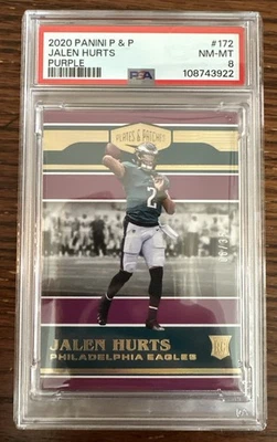 2020 Panini Plates & Patches JALEN HURTS Rookie Purple /35 PSA 8 - Image 1 of 2