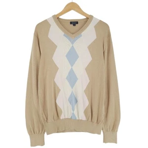 Vintage GANT Jumper Sweater Men Beige Argyle Diamond Cotton Jl8 Size M - Picture 1 of 6