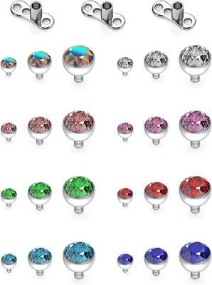 Piercing corporal microdérmico de titanio con tapa y base de anclaje dérmico de circonita cúbica transparente 14G Foto 1 de 3