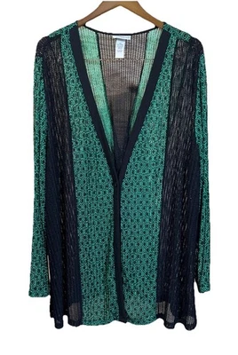 Catherines 2X Open Knit Cardigan Kimono Cover Up Green Lightweight Beachy - Image 1 of 4