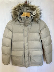 Uniqlo Seamless Down Puffer Jacket Parka Faux Fur Hood Trim Beige Men's XS - Picture 1 of 15
