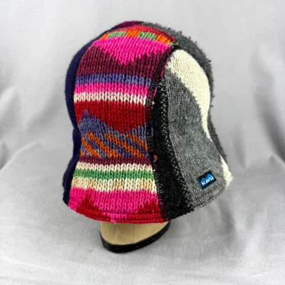 KAVU 豆豆帽女式多色一体羊毛桶美国制造拼布 — 第 1/4 张图片