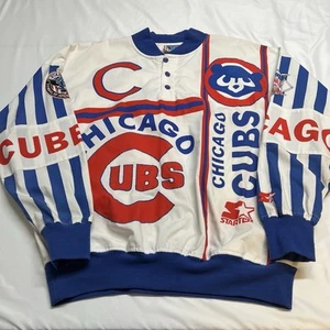 NEUWERTIG Vintage 80er Starter Chicago Cubs All Over Print AOP Pullover Shirt Jacke Large - Bild 1 von 7