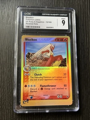 CGC 9 MINT Pokemon Card Ruby & Sapphire 15 BLAZIKEN Reverse Holo - Image 1 of 2