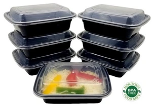 Contenedor de alimentos de plástico negro para microondas de 12 oz + tapa reutilizable sin BPA - Imagen 1 de 7