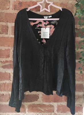Новый с этикетками Somedays Lovin' Zed атласный восточный украшенный черный топ на пуговицах размер L - Изображение 1 из 4
