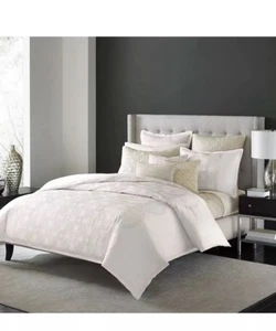Hudson Park Luxe Belmonte Ivory Pale Gold KING Duvet Cover+One Standard Sham. - Picture 1 of 10