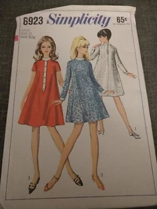 Vtg 60's Simplicity 6923 TENT DRESS Set In SLEEVES Pattern Women Jr 11 B31.5 FF - Picture 1 of 2