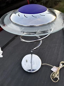 RARE Vintage Postmodern Memphis style Spiral satellite Space Chrome Table Lamp - Picture 1 of 14