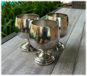 3 Vintage Sheridan Silver Plate Goblets Stems Footed Cocktail Barware 4.5" Tall - Picture 1 of 5