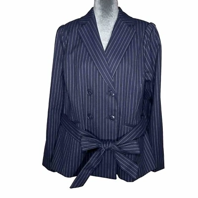 Blazer Lane Bryant com cinto azul marinho tamanho 14 terno clássico jaqueta formal negócio - Imagem 1 de 4