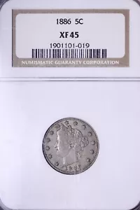 1886 Liberty V Nickel NGC XF45 Super Nice Key Date FREE SHIPPING KMMM - Picture 1 of 5