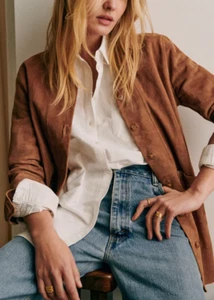 Women's Brown Suede Leather Jacket Casual Real Leather Suede Shirt Style Jacket - Picture 1 of 13