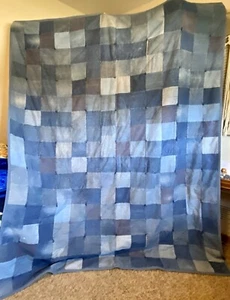 1988 Denim Quilt Vintage Upcycled Blue Jean Patchwork Quilt OOAK Lined 74” x 86” - Picture 1 of 14