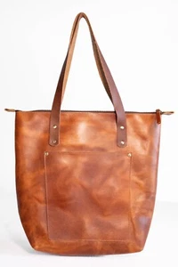 Pure Leather Tote Bag | Beautiful Tan Colour | Large Size | Spacious Durable - Picture 1 of 7